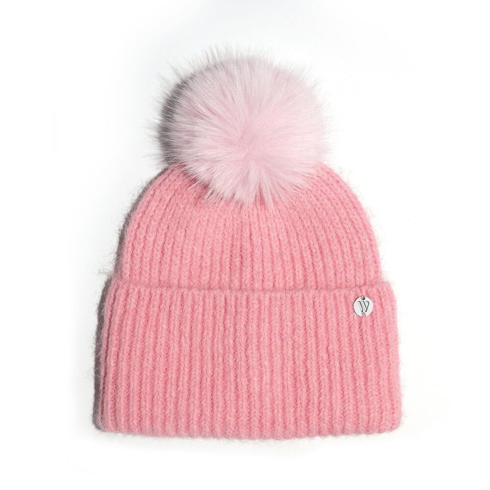 1184 WKF Wool Blend Winter Knitted Beanie Hat with Faux Fur Pom, Warm Knit